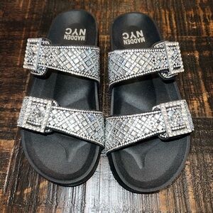 Size 6 Madden NYC Women's Embellished Footbed Bling Sandals